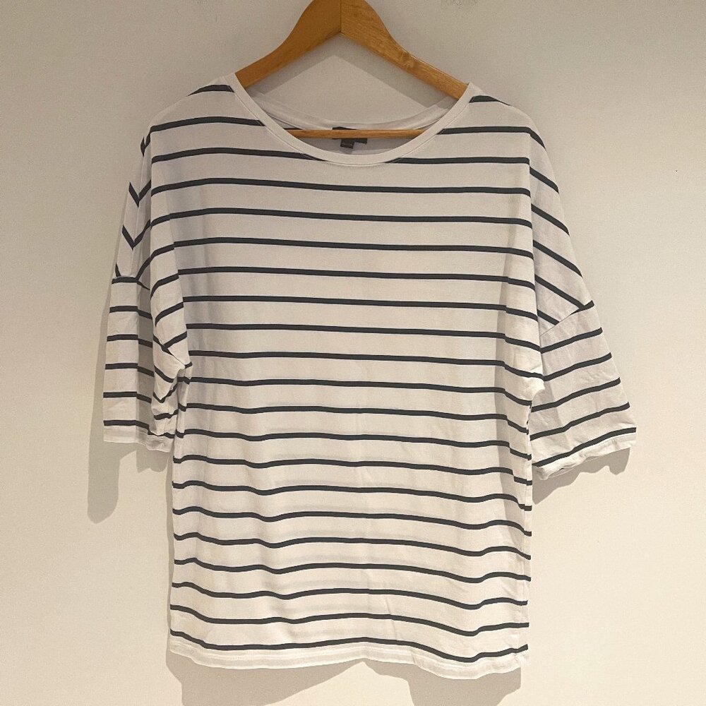 Jacob Woman White/Black Strip Pullover Dolman Short Sleeve T Shirt Top Size XXL